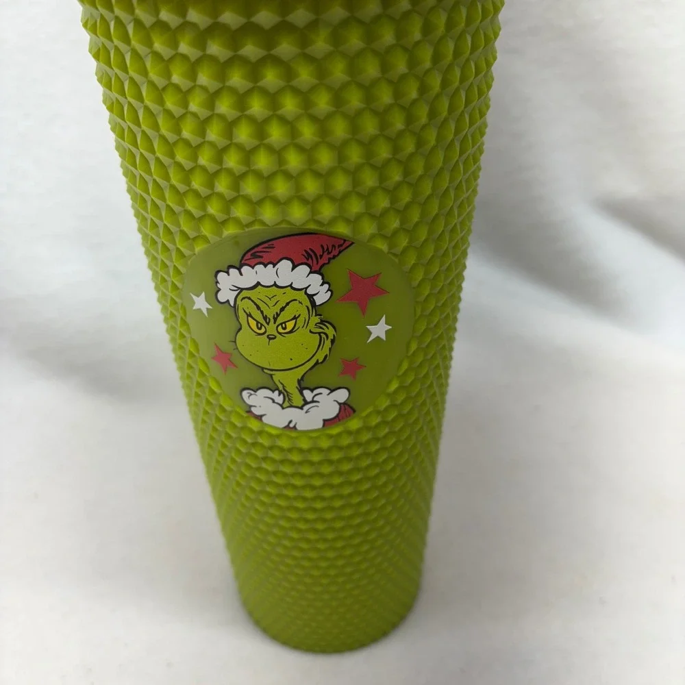 Grinch Studded Tumbler Reusable Cup with‎ Lid and Straw Christmas Holiday Gift